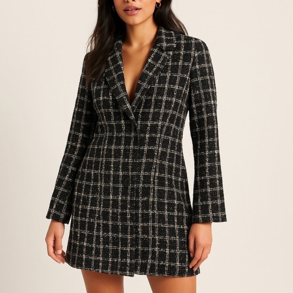 Abercrombie & Fitch Black Speckled Tweed Blazer Mini Dress Size M Tall
